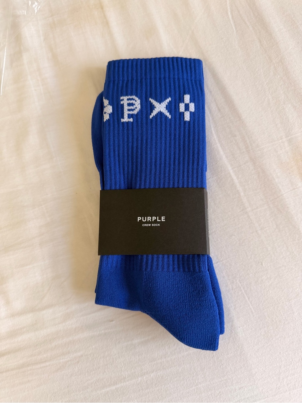 Purple Crew Socks with White Logo - Unbranded